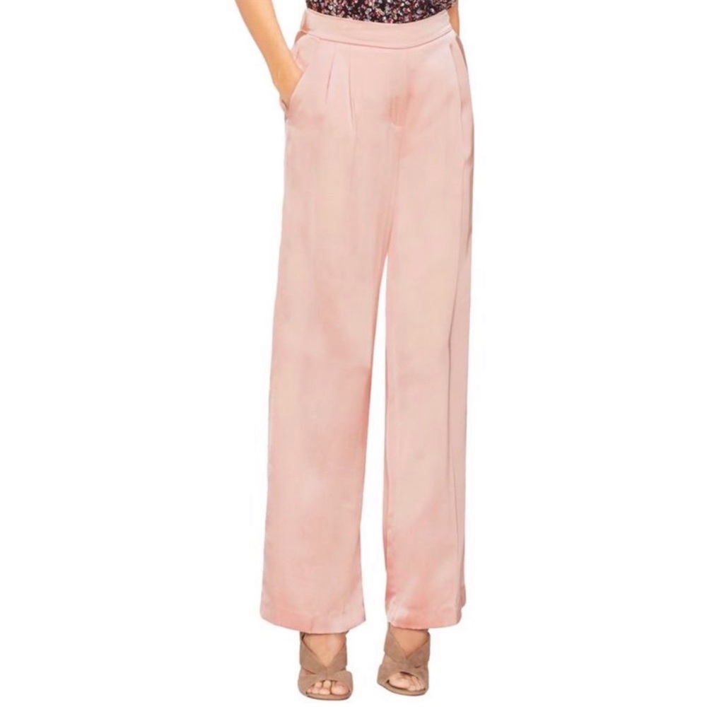 VINCE CAMUTO Women's Wide Leg Pleated Satin Pants Rose Buff Sz 0 NWT